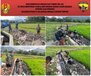 Hari ke-10 TMMD ke-126 Kodim 1625/Ngada, Satgas Lanjutkan Pengecoran Dinding Irigasi Lewur Tepu