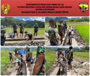Hari ke-10 TMMD ke-126 Kodim 1625/Ngada, Satgas Fokus Pengecoran Irigasi Lewur Tepu