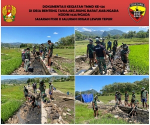 Hari Ke-16 TMMD Ke-126, Satgas Kodim 1625/Ngada Susun Batu Dasar Irigasi Pu’un Keo Sepanjang 150 Meter
