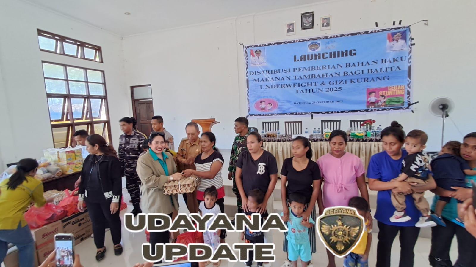 Babinsa Serka Armindo Da Silva Dampingi Launching Bantuan Makanan Tambahan Bagi Balita Gizi Kurang di Rote Barat Daya