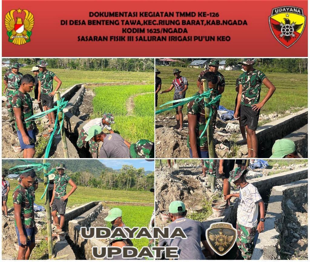 Hari ke-17 TMMD ke-126, Satgas Kodim 1625/Ngada Fokus Pengecoran Dinding Irigasi Pu’un Keo