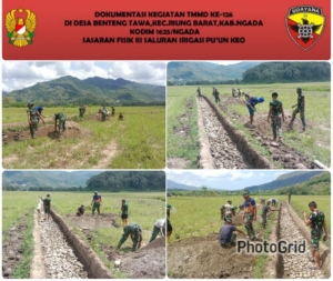 Hari ke-20 TMMD ke-126 Kodim 1625/Ngada, Satgas Kebut Pengecoran Saluran Irigasi Puun Keo