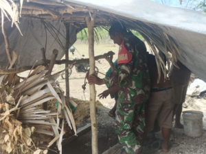 Babinsa Pantai Baru Bantu Warga Bersihkan Sumur Terdampak Longsor di Desa Ofalangga