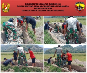 Hari ke-22 TMMD ke-126 Kodim 1625/Ngada, Satgas Lanjutkan Pengecoran Saluran Irigasi Puun Keo