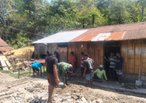 Babinsa Kodim 1602/Ende Gotong Royong Bangun Rumah Warga di Desa Otogedu