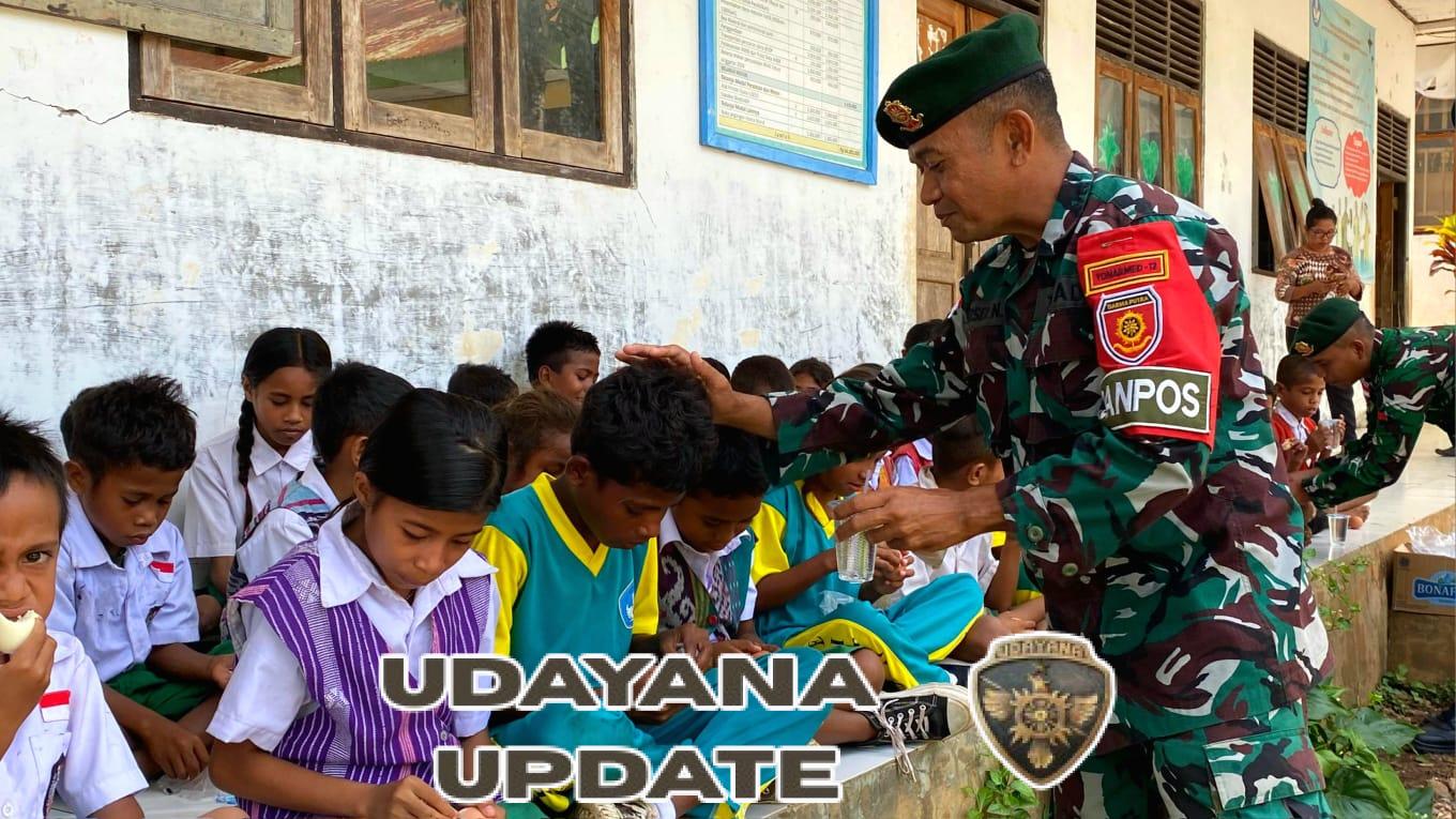 Pos Maubusa Berbagi di Tapal Batas, Wujud Kepedulian Satgas Pamtas Yonarmed 12 Kostrad untuk Anak Perbatasan