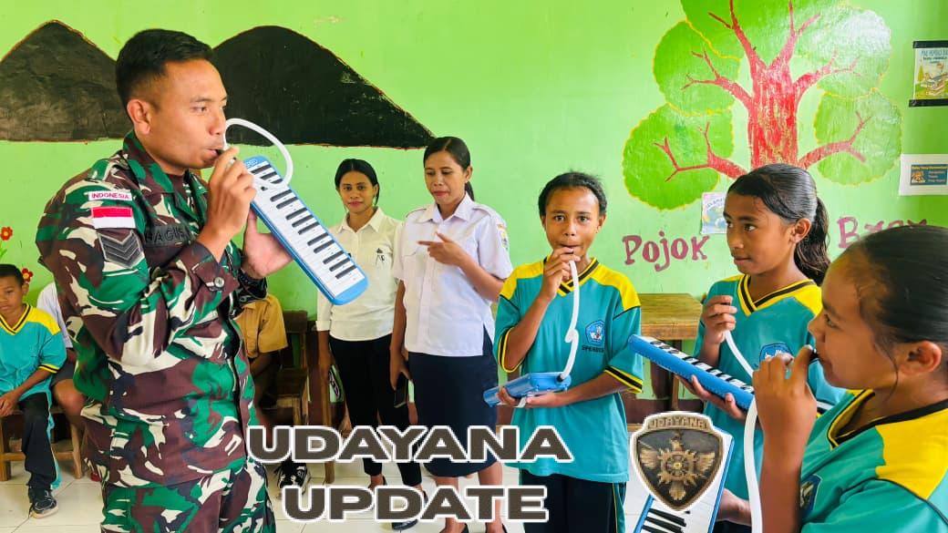 Tanamkan Disiplin dan Keterampilan, Satgas Pamtas Yonarhanud 2 Kostrad Ajarkan Drumband di SMPN Bestaumuti