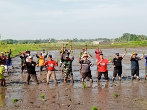 TNI Dukung Peningkatan Produksi Padi, Babinsa Pangkung Karung Hadiri Kegiatan Gerakan Tanam Padi Bersama