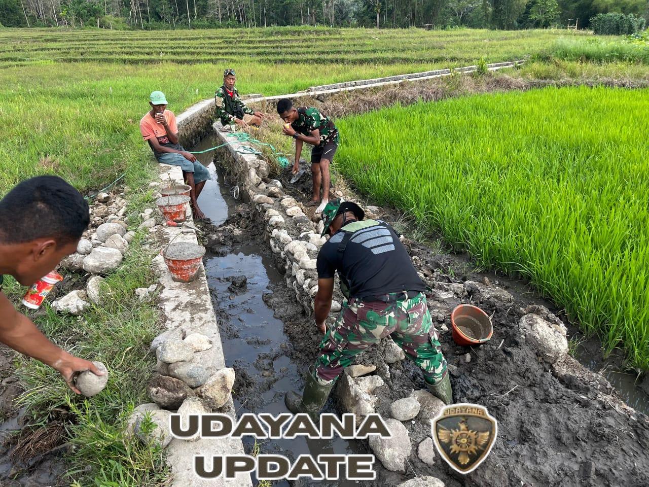 Saluran Irigasi Lebih Kuat, TMMD 126 Kodim Ngada Cor Dinding Irigasi di Benteng Tawa