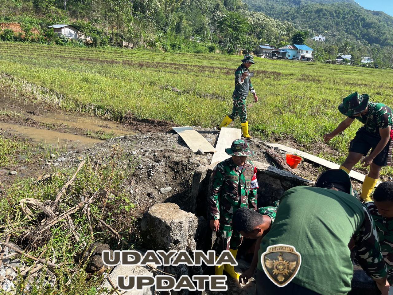 Satgas TMMD Bersihkan Material Saluran Irigasi di Benteng Tawa, Progres Tembus 32%