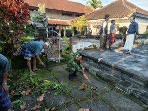 Sinergi TNI dan Krama Adat: Babinsa Jegu Turut Lestarikan Kebersihan Pura Khayangan Puseh
