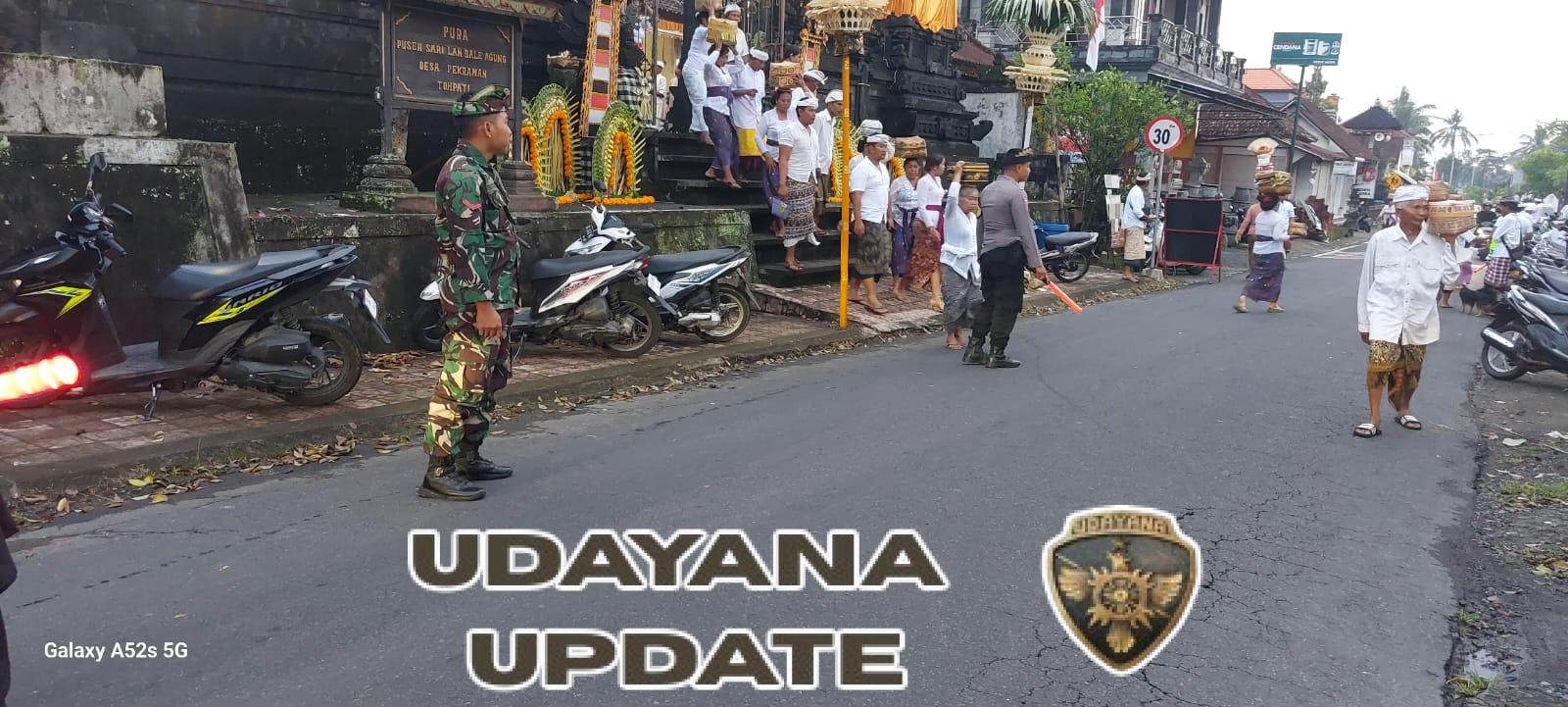 TNI Polri Dan Pecalang Bersatu Amankan Piodalan Di Pura Puseh Desa Adat Tohpati