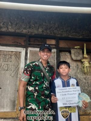 Babinsa Klumpu Salurkan Dana Pendidikan Bagi Dua Anak Asuh Yayasan Satu Hati Bali