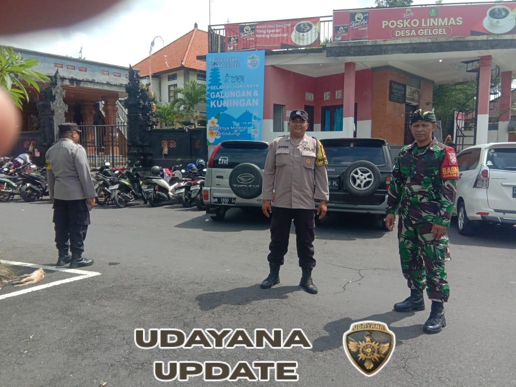 Aparat TNI Polri Dan Pecalang Gelar Pengamanan Bersama Puncak Karya Pemacekan Agung Di Pura Dasar Bhuana Gelgel