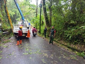 Babinsa Keliki Sigap Tangani Tiang Listrik Tumbang Akibat Cuaca Ekstrem