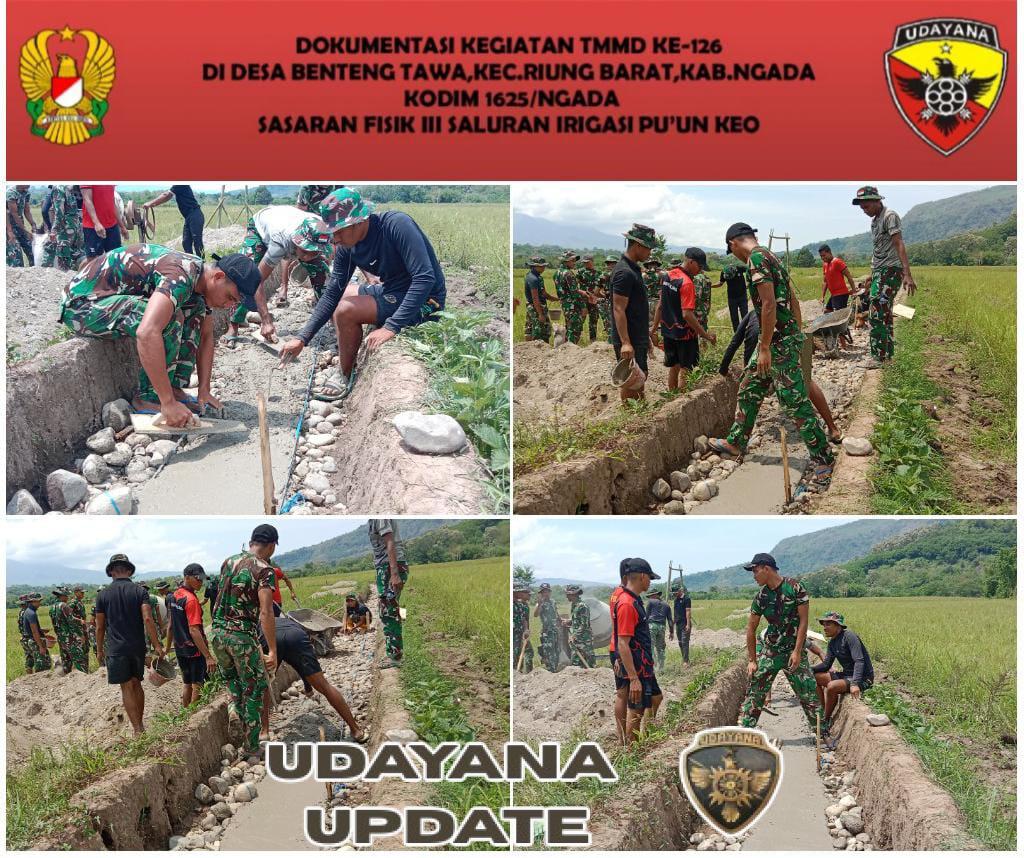 Hari ke-23 TMMD ke-126 Kodim 1625/Ngada, Pengecoran Saluran Irigasi Puun Keo Capai 88 Persen
