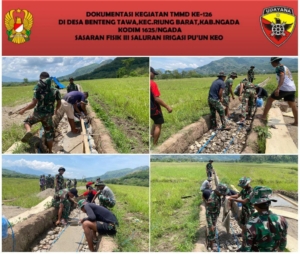 Hari ke-24 TMMD, TNI Bersama Warga Terus Kebut Pengecoran Lantai Saluran Puun Keo