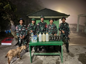 Kokohkan Keamanan Perbatasan, Satgas Pamtas Yonarhanud 2 Kostrad Berhasil Gagalkan Penyelundupan Miras dan Hewan Ternak