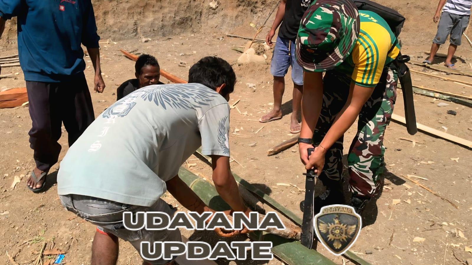 Satgas Pamtas Pos Lakmars Gelar Karya Bakti Jelang Acara Adat Sambut Baru di Desa Lakmaras