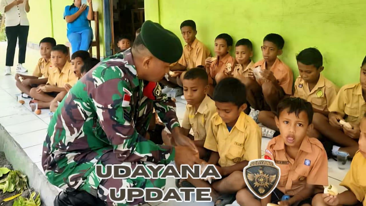 Satgas Pamtas Yonarmed 12 Kostrad Berbagi Gizi Sehat untuk Siswa SDK Wesoer