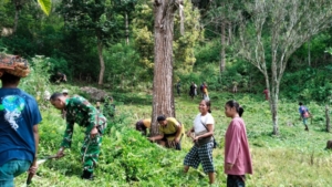 Babinsa Detusoko Ajak Warga Gotong Royong Bersihkan Sekolah PAUD di Desa Nuaone