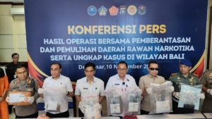 Dandenpom IX/3 Denpasar Hadiri Konferensi Pers BNN Bali Ungkap Kasus Peredaran Narkoba