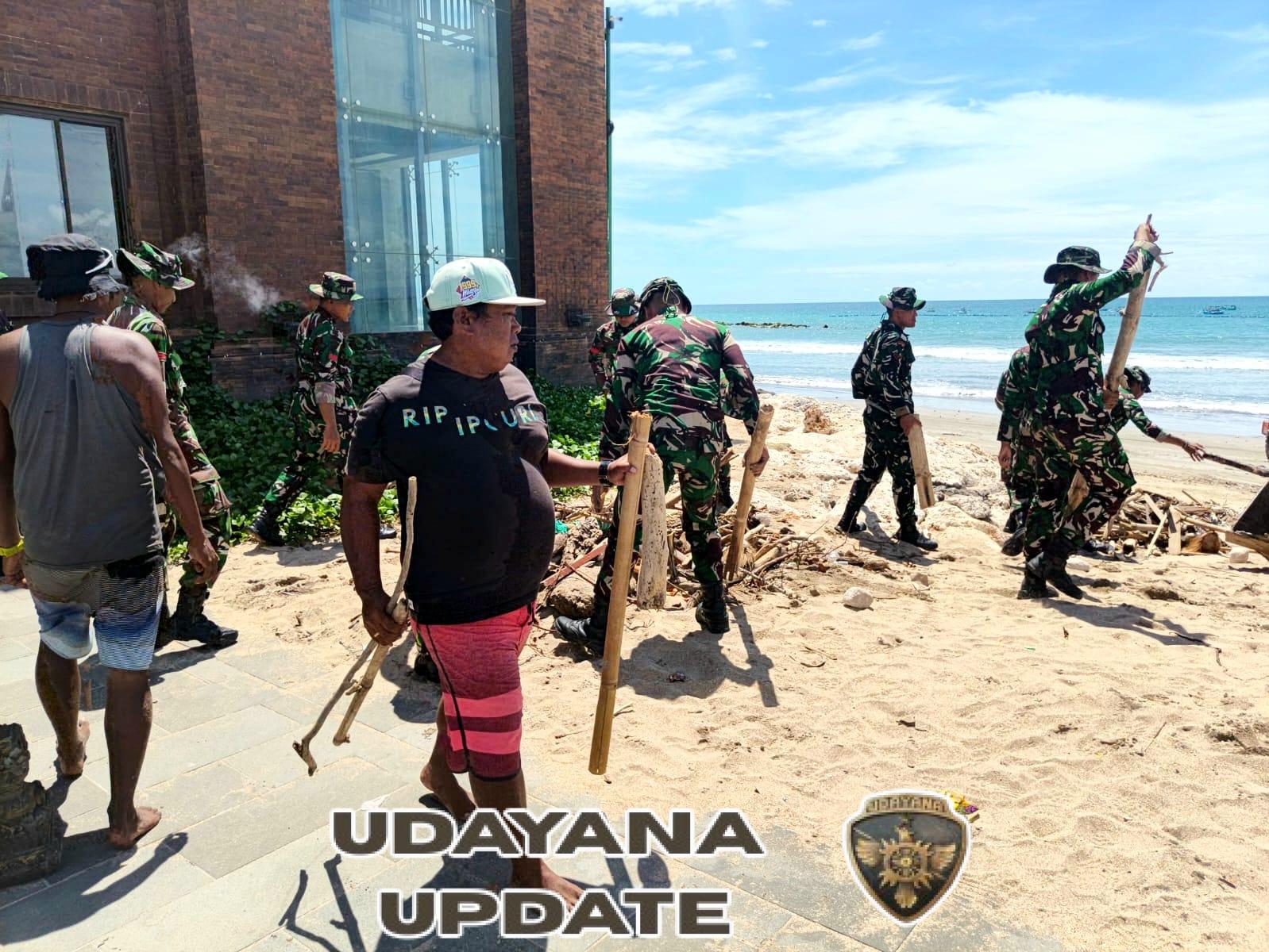 Sinergi TNI, DLHK, dan Desa Adat Kuta Bersihkan Sampah di Pantai Kuta
