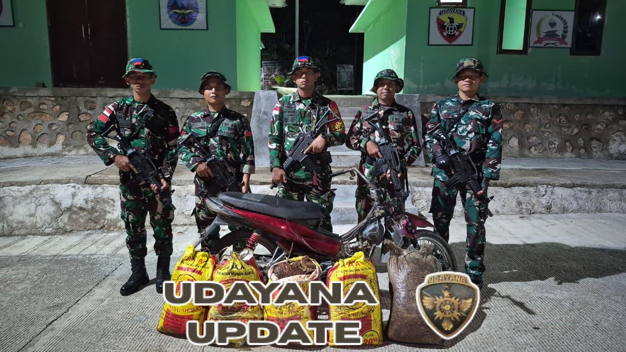Amankan Tapal Batas, Satgas Pamtas Yonarhanud 2 Kostrad Gagalkan Penyeludupan Hasil Bumi dan Sepeda Motor