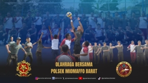 Kuatkan Sinergitas, Satgas Pamtas Yonarhanud 2 Kostrad Adakan Olahraga Bersama Polsek Miomaffo Barat