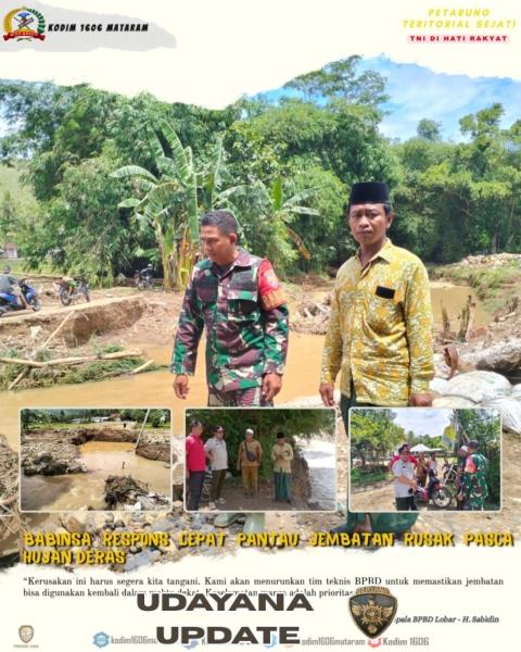 Babinsa Respons Cepat Pantau Jembatan Rusak Pasca Hujan Deras