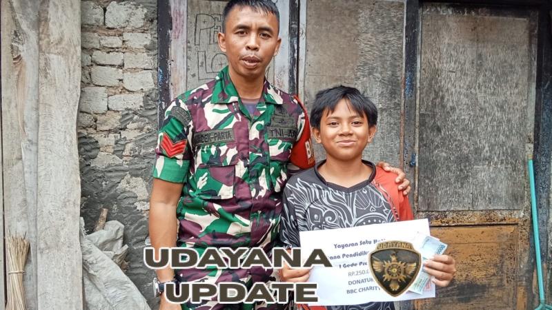 Babinsa Klumpu Salurkan Dana Pendidikan Yayasan Satu Hati Bali Kepada Gede Dan Kadek