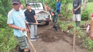 Respons Cepat Pasca-Banjir, Babinsa Sertu Yumatrius Koloman Bersihkan Akses Jalan di Samblong