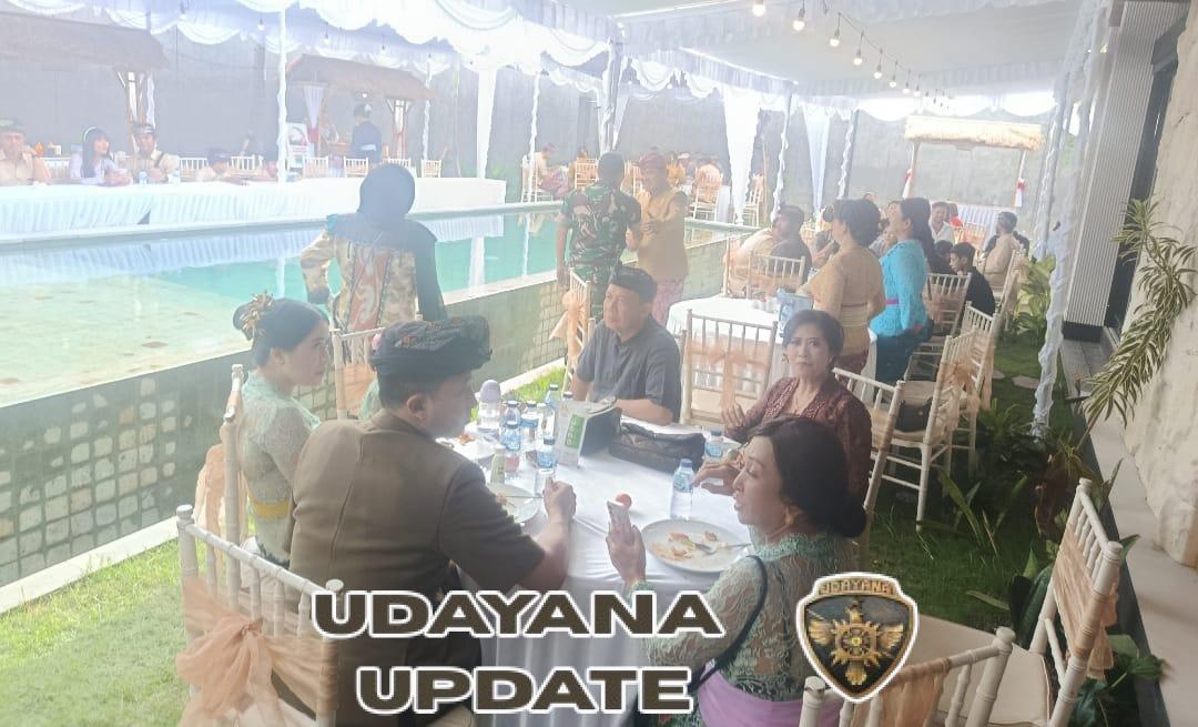 Dandim 1616/Gianyar Wakili Danrem 163/WSA Hadiri Resepsi Pernikahan Putra Purnawirawan TNI di Sukawati