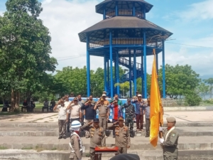 Kodim 1608/Bima Bersama Satpol PP Sukses Ciptakan Keamanan Upacara Serah Terima Pataka NTB