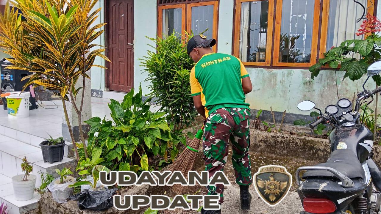 Satgas Pamtas Pos Laktutus Gelar Karya Bakti di Kantor Desa Fohoeka