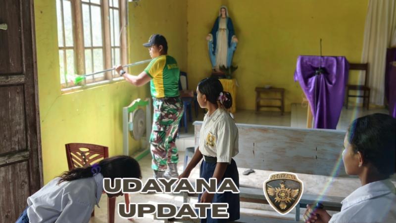 Pos Fohuk Satgas Pamtas Yonarmed 12 Kostrad Gelar Karya Bakti di Kapela St. Benediktus Abbas