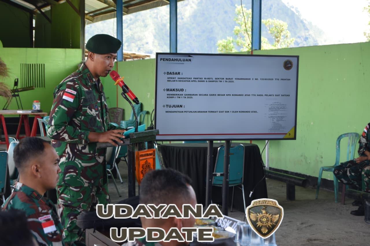 ‎Satukan Visi Dan Kesiapan Operasi, Satgas Pamtas Yonarhanud 2 Laksanakan Apel Danki dan Danpos Triwulan I