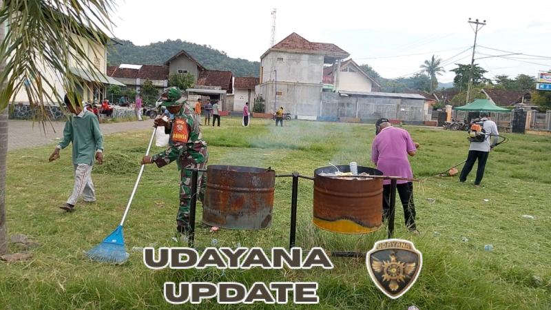 Babinsa Bersama Warga dan Pemerintah Desa Gelar Gotong Royong di Gedung Sesai Ate