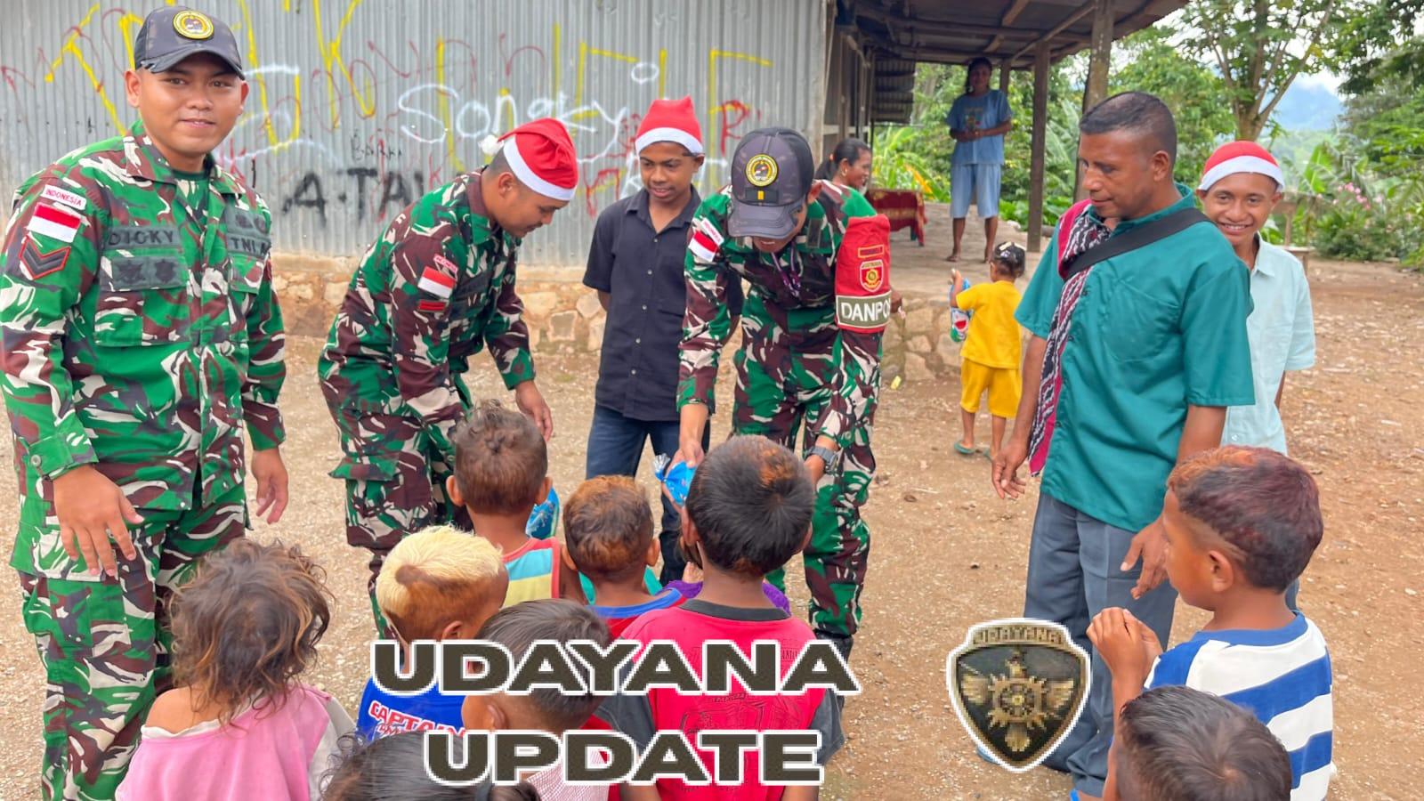 Semarak Natal di Desa Fohululik, Satgas Pamtas Bagikan Hadiah kepada Anak-Anak