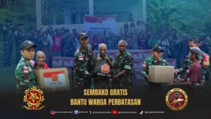 Satgas Pamtas Yonarhanud 2 Kostrad Berkolaborasi dengan Kodim 1618/TTU, Salurkan Bantuan Sembako