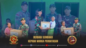 Tunjukkan Kepedulian, Satgas Pamtas Yonarhanud 2 Kostrad Bagikan Sembako Kepada Masyarakat Perbatasan