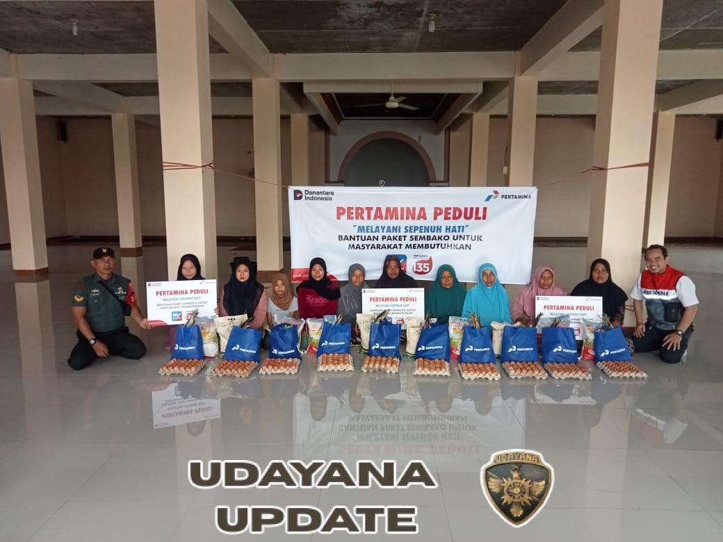 Babinsa Desa Perigi Hadiri Penyaluran Bantuan Sembako PT Pertamina Peduli untuk 150 Kepala Keluarga (KK)