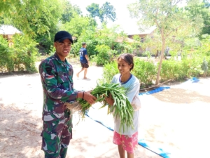 Pererat Kemanunggalan TNI–Rakyat, Kompi Senapan C Yonif TP 834/WM Gelar Panen Kangkung