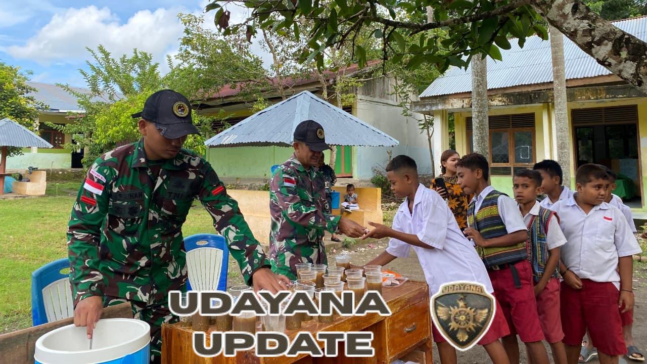 Peduli Gizi Anak Perbatasan, Satgas Pamtas Yonarmed 12 Kostrad Berbagi Bubur Kacang Hijau