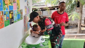 Yonarmed 12 Kostrad Peduli Balita, Pos Nunura Dukung Pelayanan Kesehatan di Perbatasan