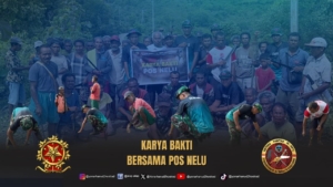 Wujudkan Lingkungan Bersih dan Nyaman, Satgas Pamtas Yonarhanud 2 Kostrad Adakan Karya Bakti