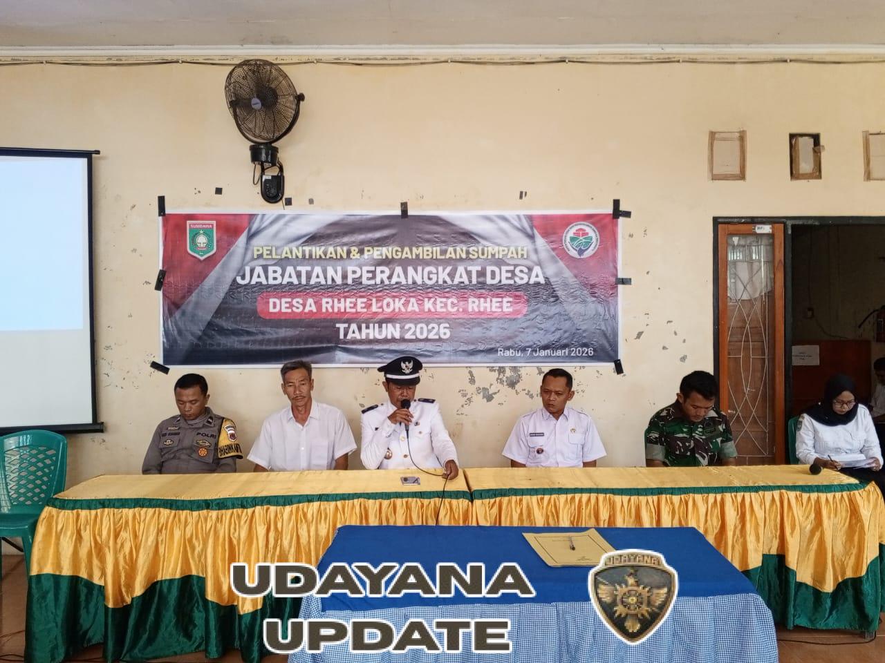 Dorong Tata Kelola Desa, Babinsa Hadiri Pelantikan Perangkat Desa Rhee Loka