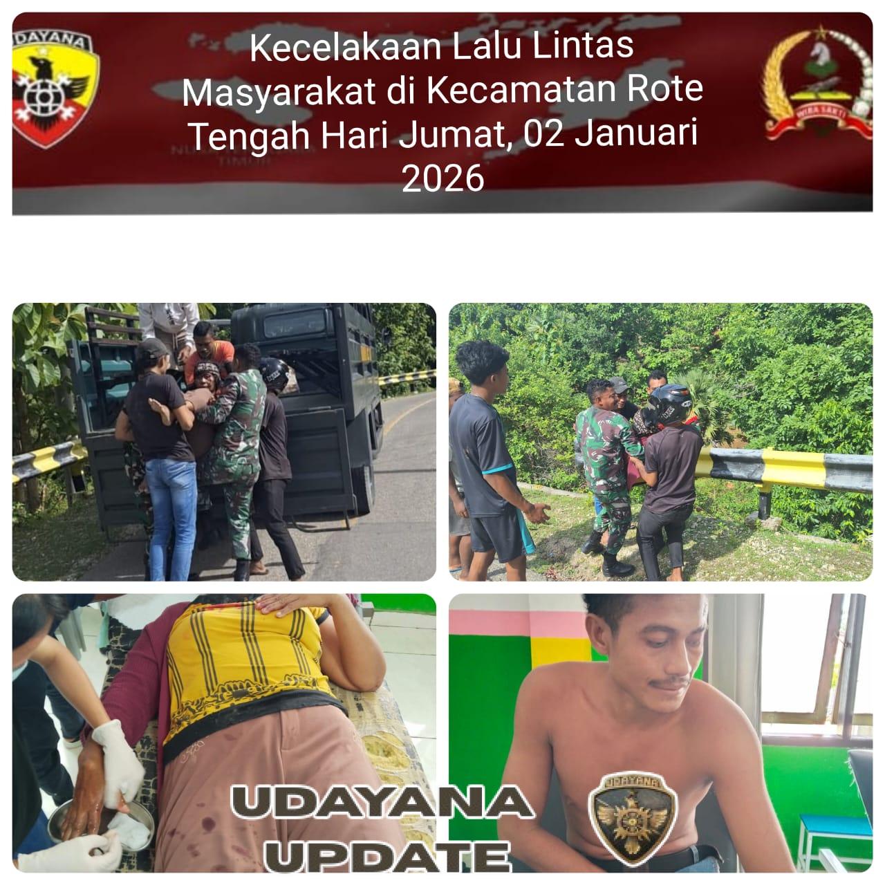 Personel Kodim 1627/Rote Ndao Sigap Evakuasi Korban Kecelakaan di Jalan Trans Baa–Pantai Baru