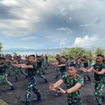 Seluruh personel Denma Brigif TP/31/PS melaksanakan latihan Pencak Silat Militer (PSM) dengan penuh semangat