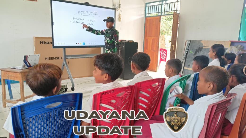 Satgas Pamtas Yonarmed 12 Kostrad Kenalkan Teknologi Informasi di SD Metamauk